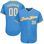 Custom Powder Blue White-Gold Authentic Baseball Jersey