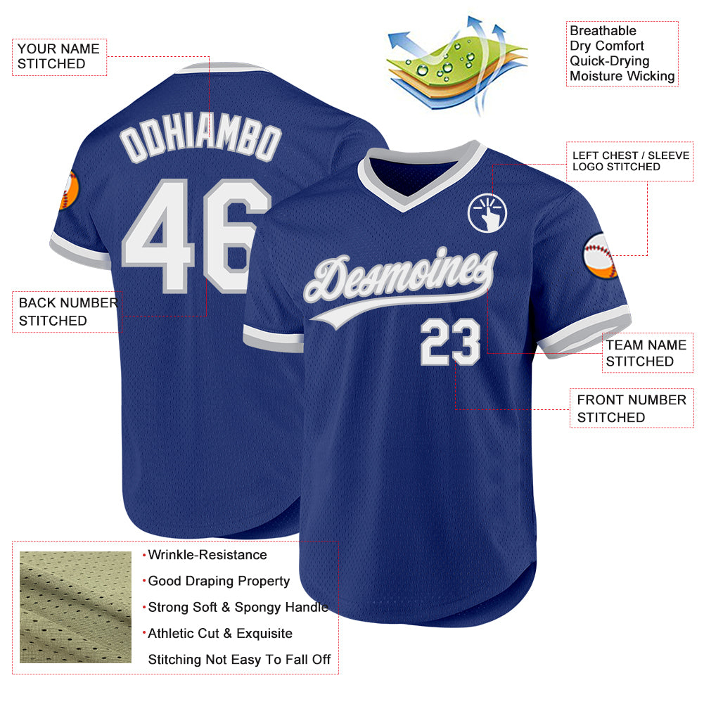 Custom Royal White-Gray Authentic Throwback Baseball Jersey
