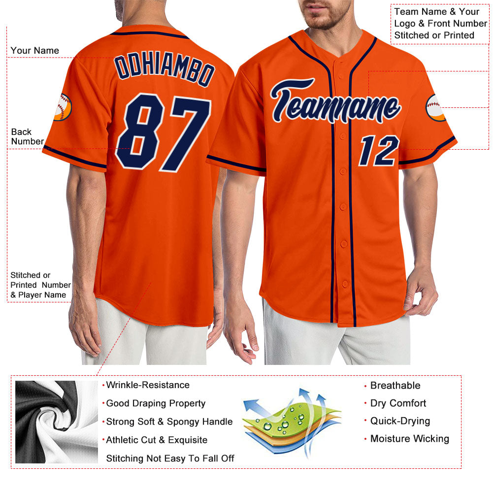 Custom Orange Navy-White Authentic Baseball Jersey