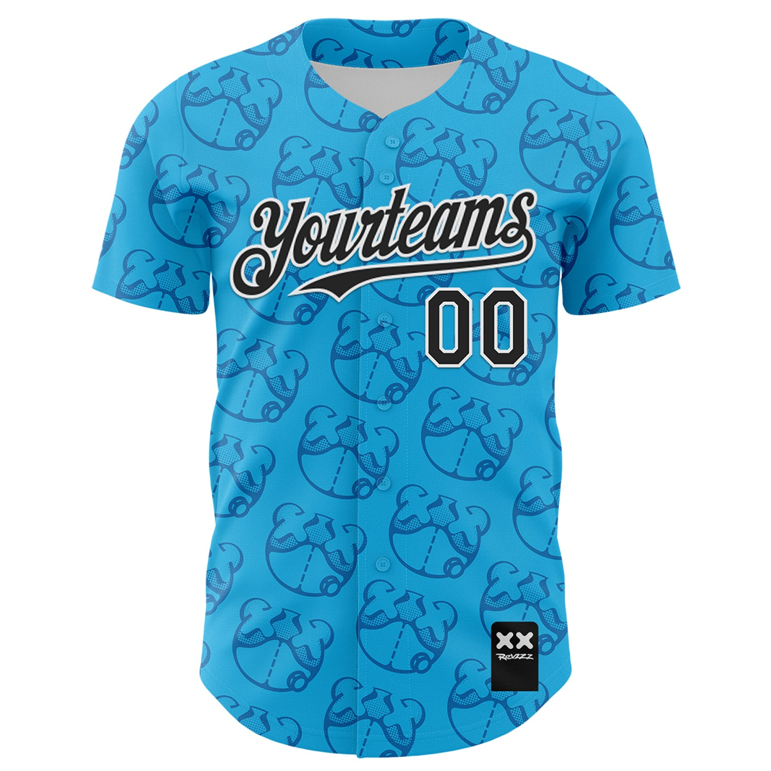 Custom Sky Blue Black-White 3D Revzzz Drip Bear Authentic Baseball Jersey