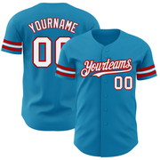 Custom Panther Blue White-Red Authentic Baseball Jersey