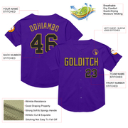 Custom Purple Black-Old Gold Mesh Authentic Throwback Baseball Jersey