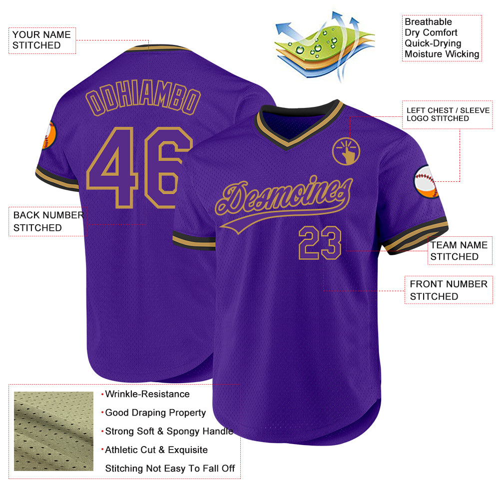 Custom Purple Old Gold-Black Authentic Throwback Baseball Jersey
