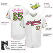 Custom White Neon Green-Pink Authentic Baseball Jersey