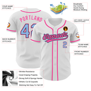 Custom White Light Blue Black-Pink Authentic Baseball Jersey