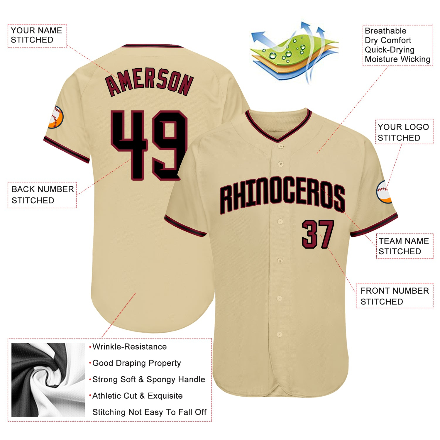 Custom Sand Crimson-Black Authentic Baseball Jersey