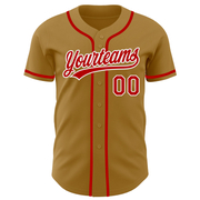 Custom Old Gold Red-White Authentic Baseball Jersey