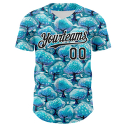 Custom Panther Blue Black-White 3D Emi Bee Winter Trees And Bunnies Authentic Baseball Jersey