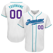 Custom White Purple-Teal Authentic Baseball Jersey