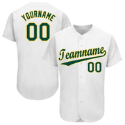 Custom White Green-Gold Baseball Jersey