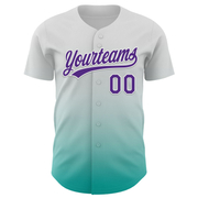 Custom White Purple-Aqua 3D Testicular Cancer Ribbon Authentic Baseball Jersey