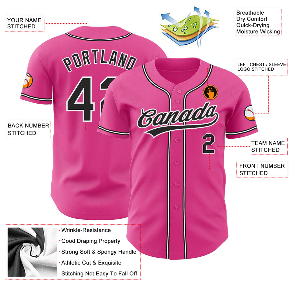 Custom Pink Black-White Authentic Baseball Jersey