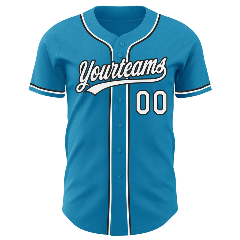 Custom Panther Blue White-Black Authentic Baseball Jersey