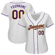 Custom White Purple-Gold Authentic Baseball Jersey