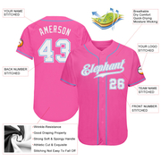 Custom Pink White-Light Blue Authentic Baseball Jersey