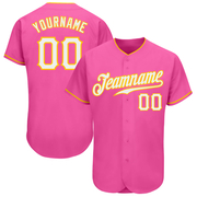 Custom Pink White-Gold Authentic Baseball Jersey