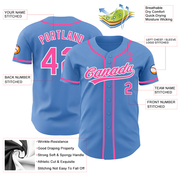 Custom Powder Blue Pink-White Authentic Baseball Jersey