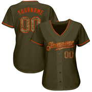 Custom Olive Camo-Orange Authentic Salute To Service Baseball Jersey