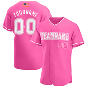 Custom Pink White Authentic American Flag Fashion Baseball Jersey