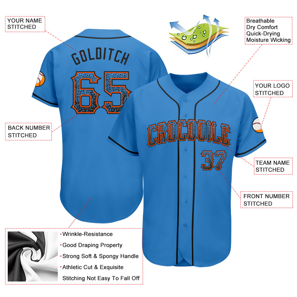Custom Powder Blue Black-Orange Authentic Drift Fashion Baseball Jersey