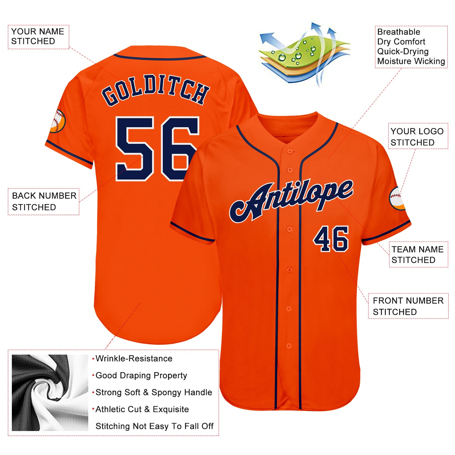 Custom Orange Navy-White Authentic Baseball Jersey