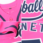 Custom Pink Navy-White Authentic Baseball Jersey