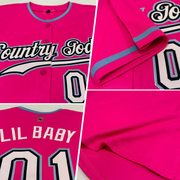 Custom Pink White-Light Blue Authentic Baseball Jersey