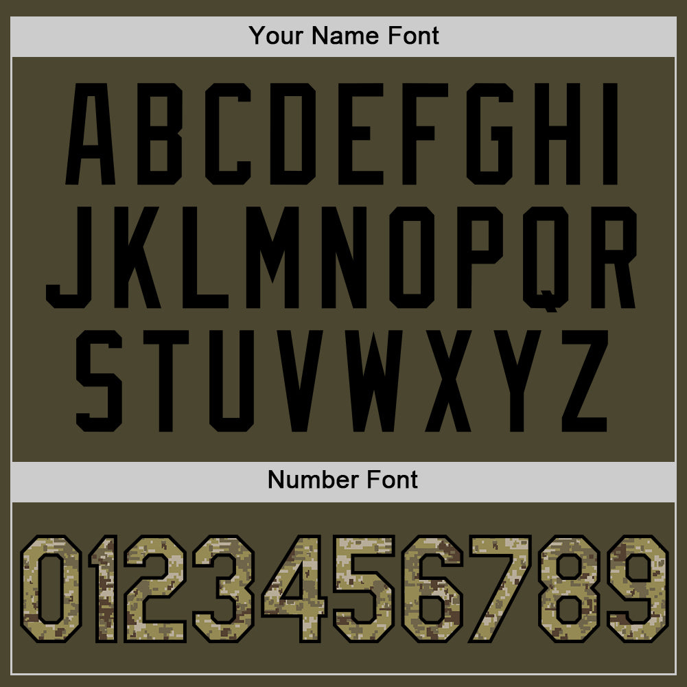 Custom Olive Camo Black-Old Gold Authentic Throwback Salute To Service Baseball Jersey