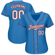 Custom Powder Blue White-Red Authentic Baseball Jersey