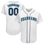 Custom White Navy-Teal Baseball Jersey