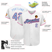 Custom White Light Blue Black-Pink Authentic Baseball Jersey