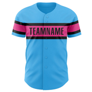 Custom Sky Blue Pink-Black Authentic Baseball Jersey
