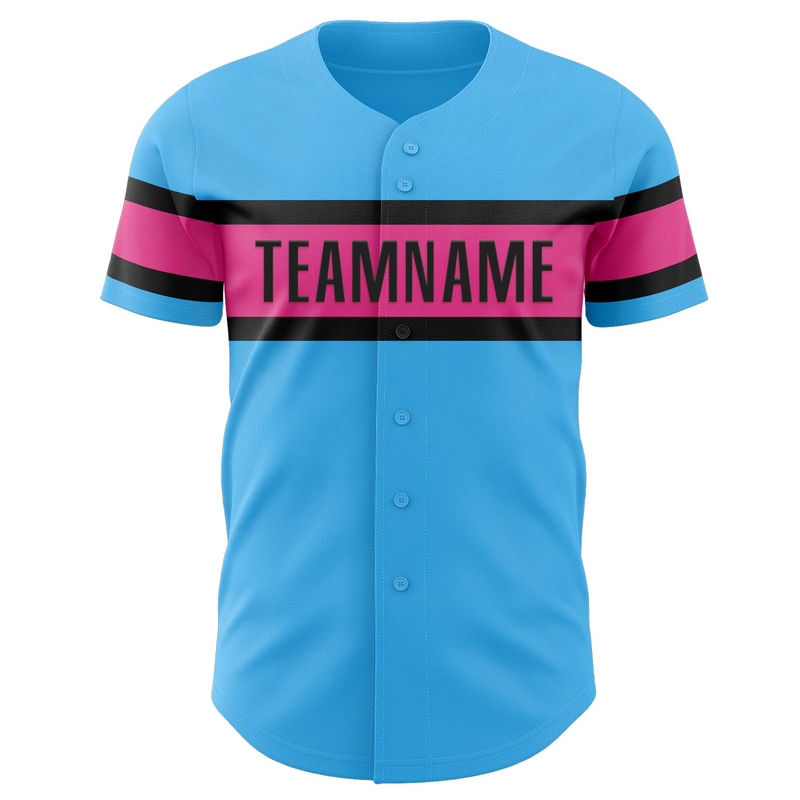 Custom Sky Blue Pink-Black Authentic Baseball Jersey
