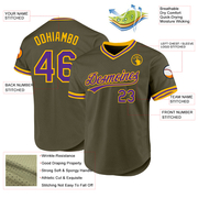 Custom Olive Purple-Gold Authentic Throwback Salute To Service Baseball Jersey