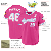 Custom Pink White-Light Blue Authentic Throwback Baseball Jersey