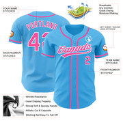 Custom Sky Blue Pink-White Authentic Baseball Jersey