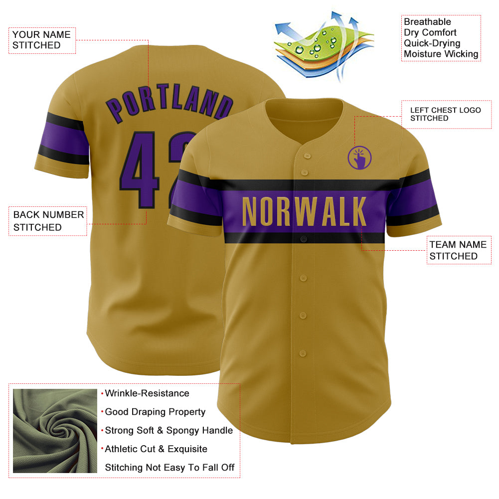 Custom Old Gold Purple-Black Authentic Baseball Jersey