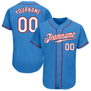 Custom Powder Blue White-Red Authentic Baseball Jersey