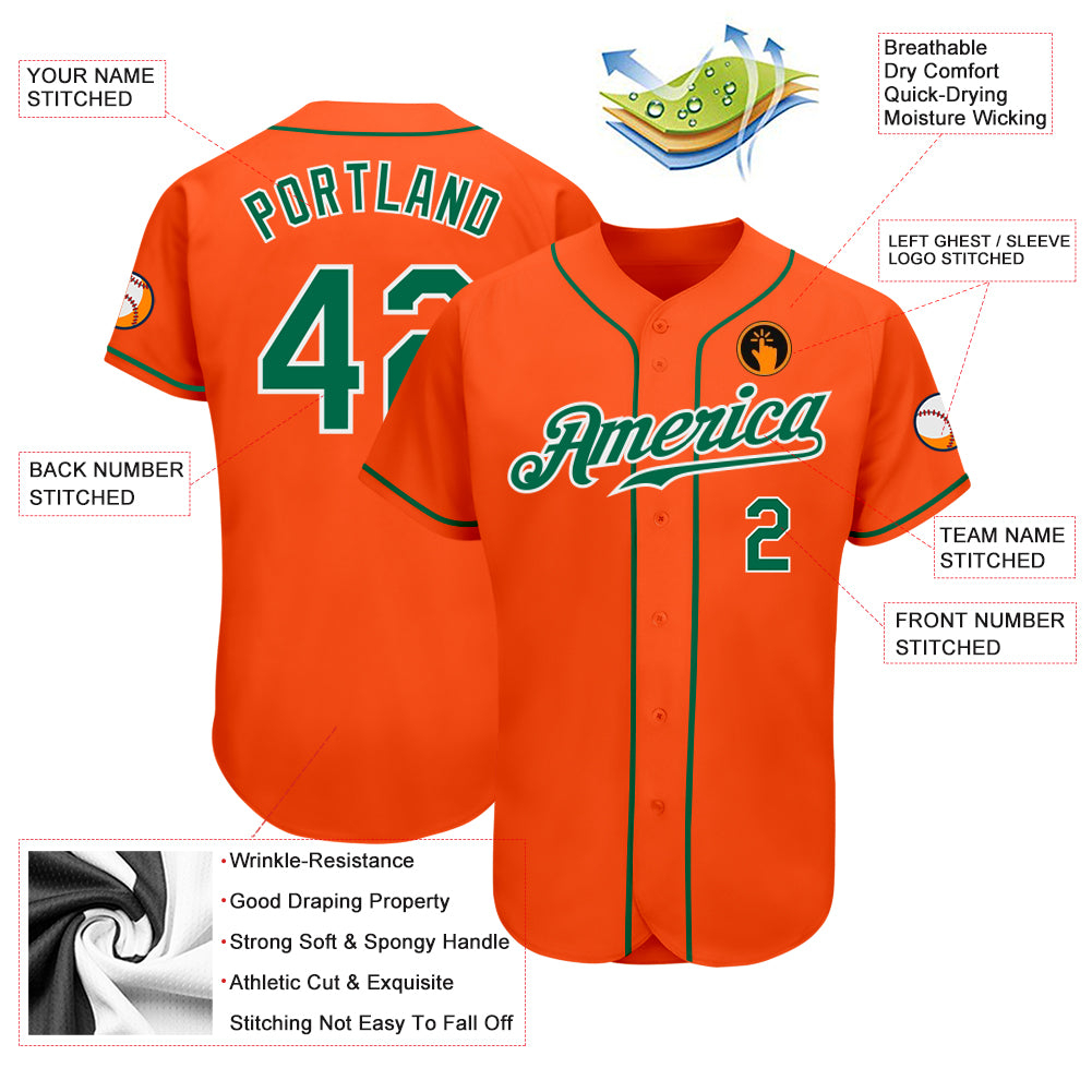 Custom Orange Kelly Green-White Authentic Baseball Jersey