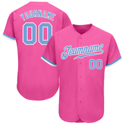 Custom Pink Light Blue-White Authentic Baseball Jersey