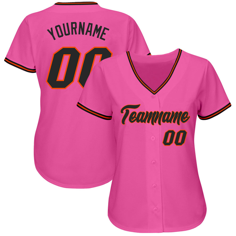 Custom Pink Black-Orange Authentic Baseball Jersey