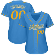 Custom Powder Blue Gold-White Authentic Baseball Jersey