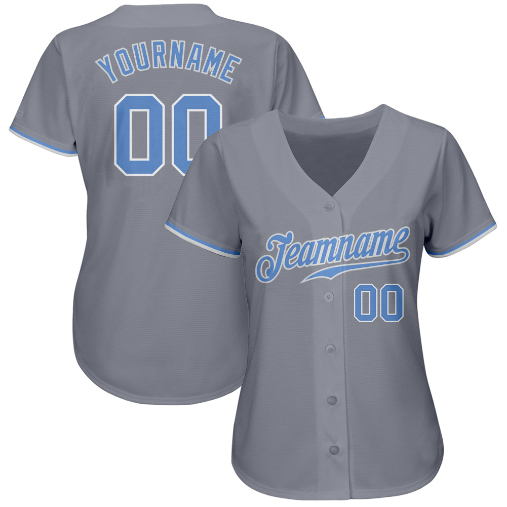 Custom Gray Light Blue-White Authentic Baseball Jersey