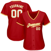 Custom Red White-Gold Authentic Baseball Jersey