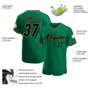 Custom Kelly Green Black-Old Gold Authentic Baseball Jersey