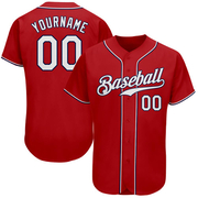 Custom Red White-Navy Authentic Baseball Jersey