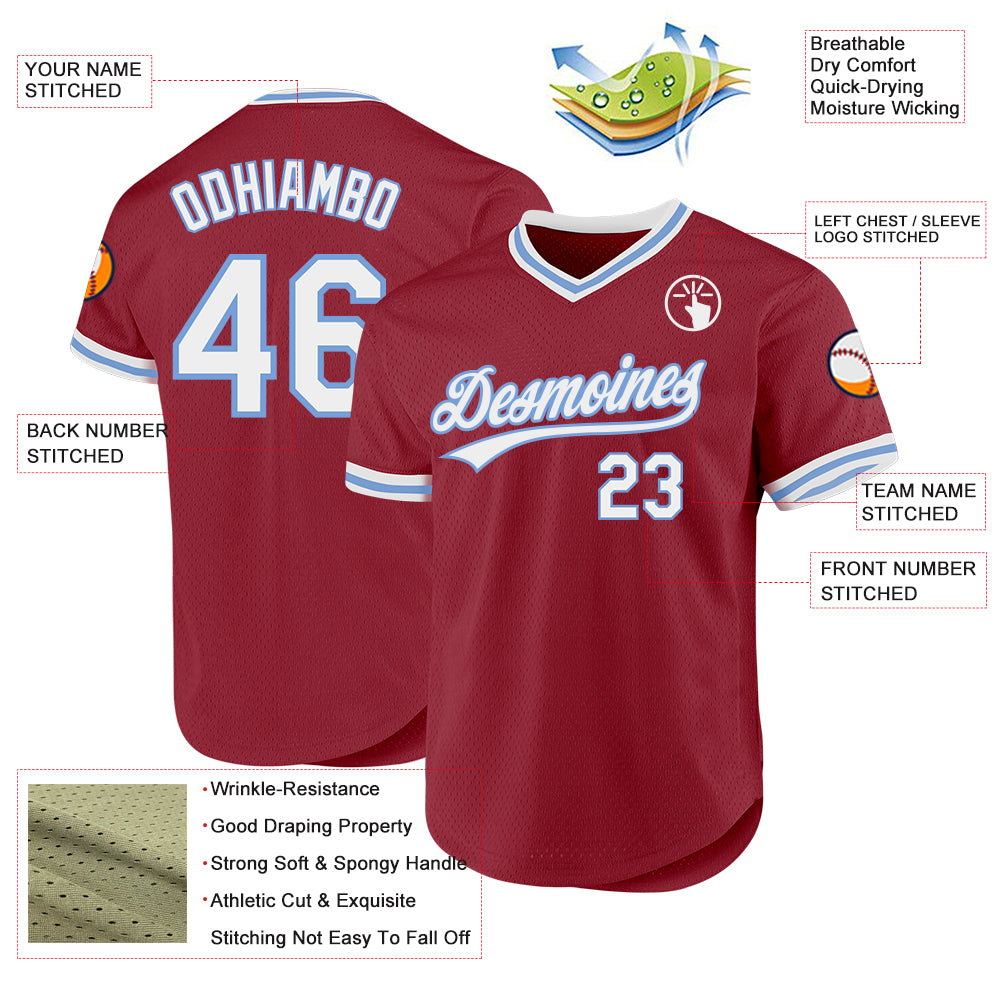 Custom Maroon White-Light Blue Authentic Throwback Baseball Jersey