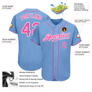 Custom Light Blue Pink-White Authentic Baseball Jersey