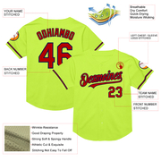 Custom Neon Green Red-Navy Mesh Authentic Throwback Baseball Jersey
