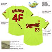 Custom Neon Green Red-Black Mesh Authentic Throwback Baseball Jersey